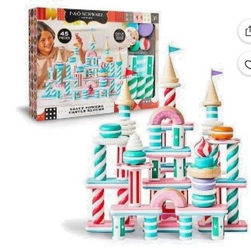 FAO Schwarz Tasty Towers Castle Blocks 45pc Wooden Building Sweets Set [ RARE ]